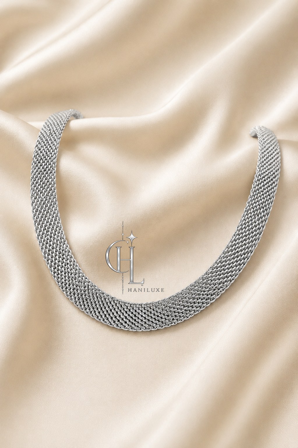 گردنبند زنجیری خاویاری پهن برند S steel رنگ ثابت صد حساسیت