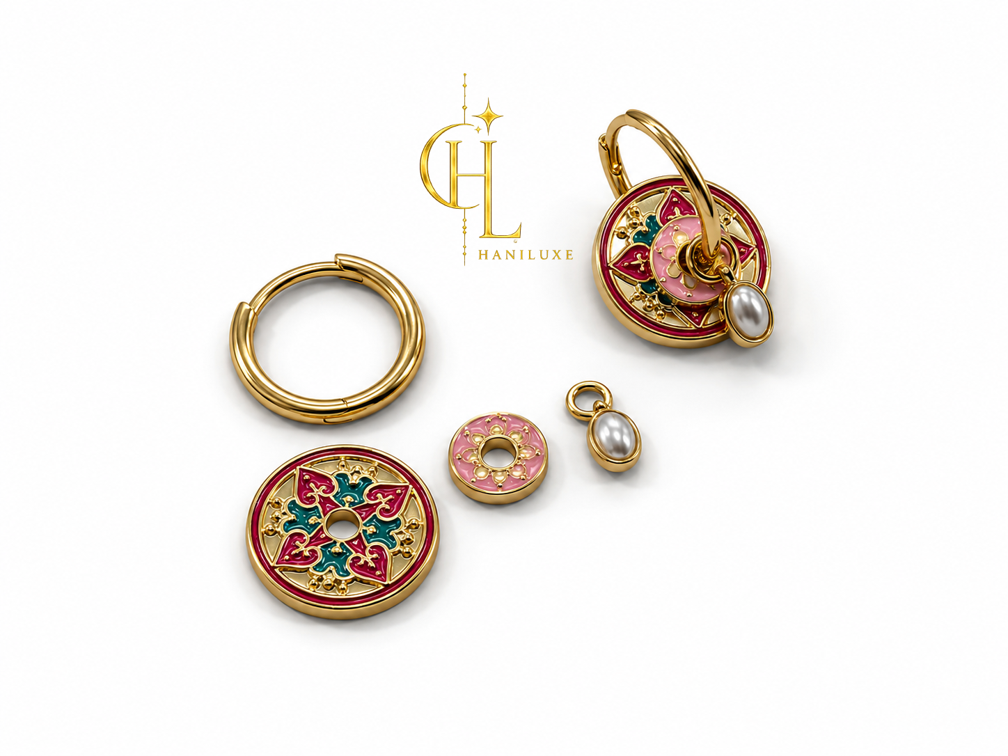 گوشواره حلقه ای مینا کاری رنگی طرح واشری جدا شونده