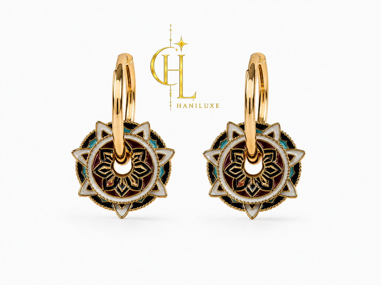 گوشواره حلقه ای مینا کاری رنگی طرح واشری جدا شونده