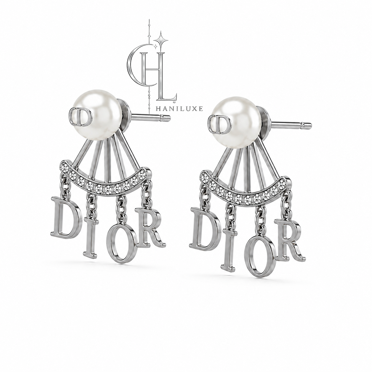 گوشواره میخی استیل طرح آویز DIOR استیل رنگ ثابت