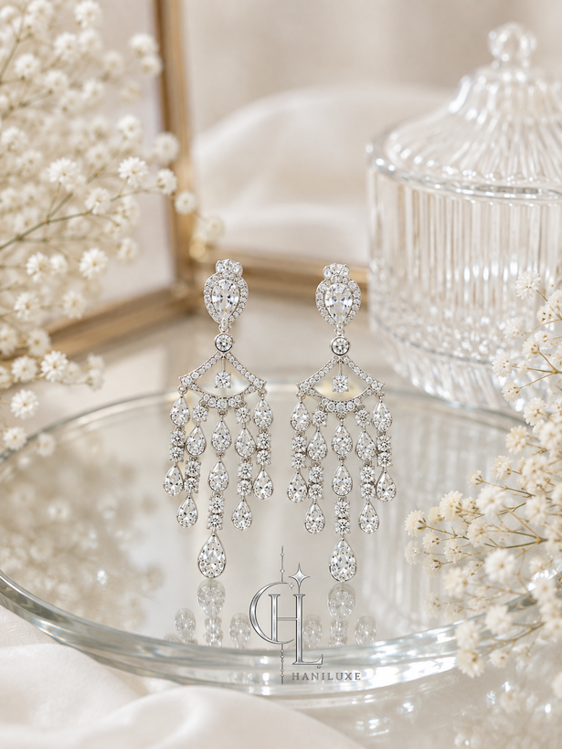 گوشواره جواهری مجلسی میخ نقره | ضد حساسیت و رنگ ثابت