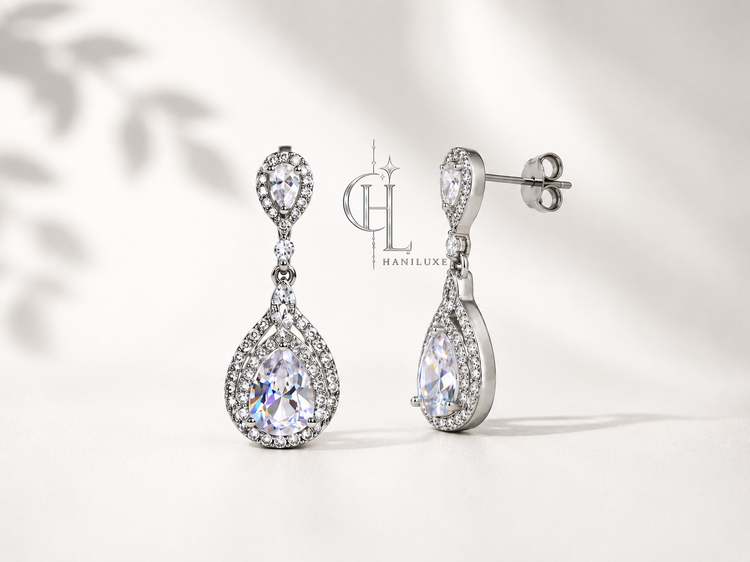 گوشواره جواهری مجلسی میخ نقره | رنگ ثابت و ضد حسایت