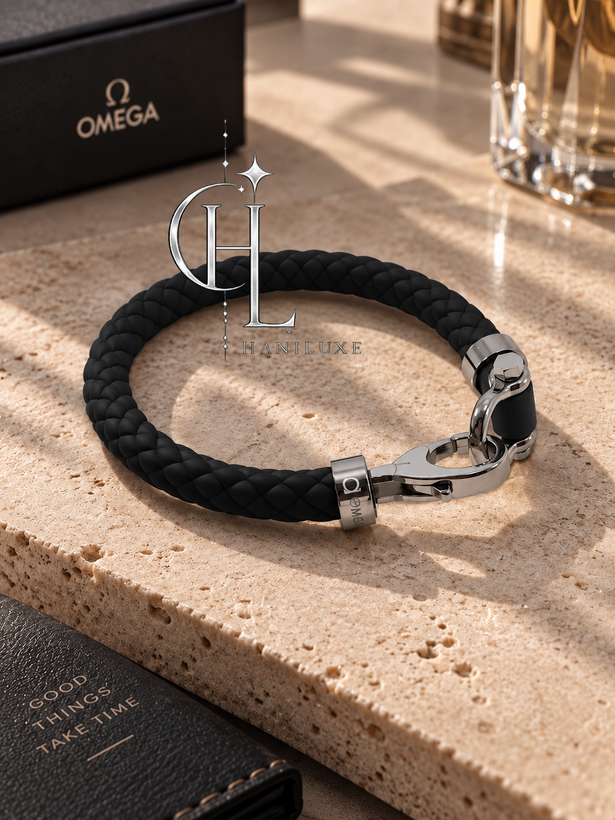 دستبند مدل امگا OMEGA بند سیلیکون با مدل قفل اصلی استیل