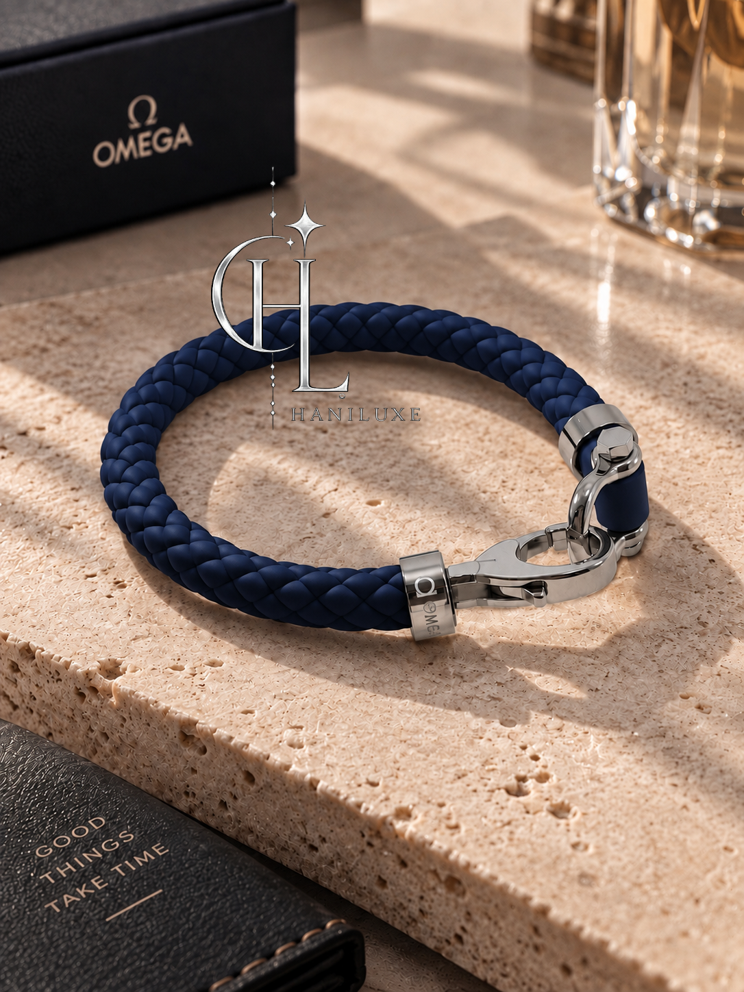 دستبند مدل امگا OMEGA بند سیلیکون با مدل قفل اصلی استیل