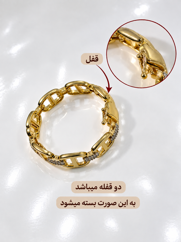 ست دستبند و انگشتر طرح طلا هرمس نگینی برند S steel