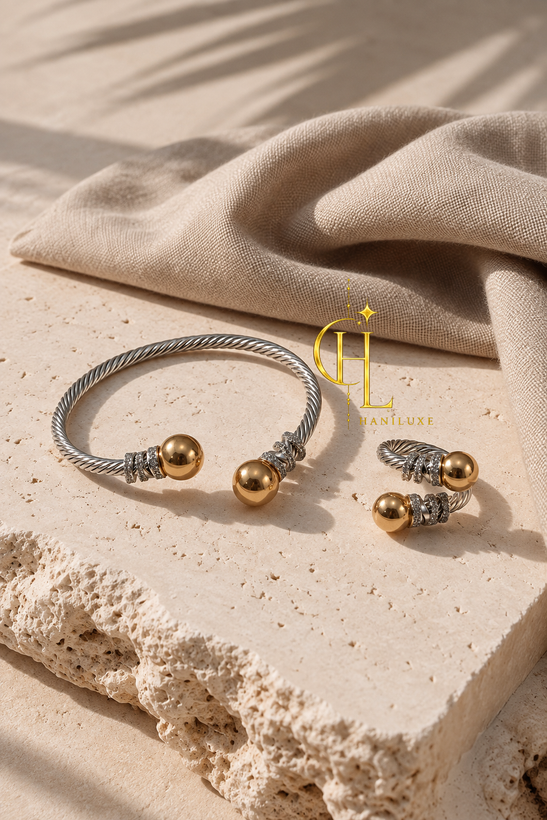 ست دستبند و انگشتر فری سایز طرح پُرتوفینو برند S steel